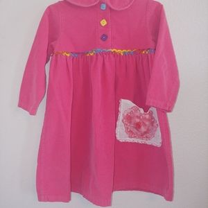 Upcycle girls pink corduroy dress rainbow crochet